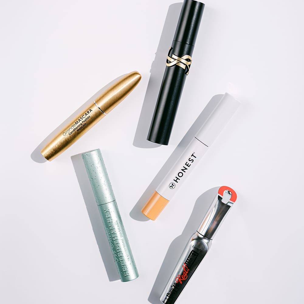 An array of different mascaras recommended by wedding professionals