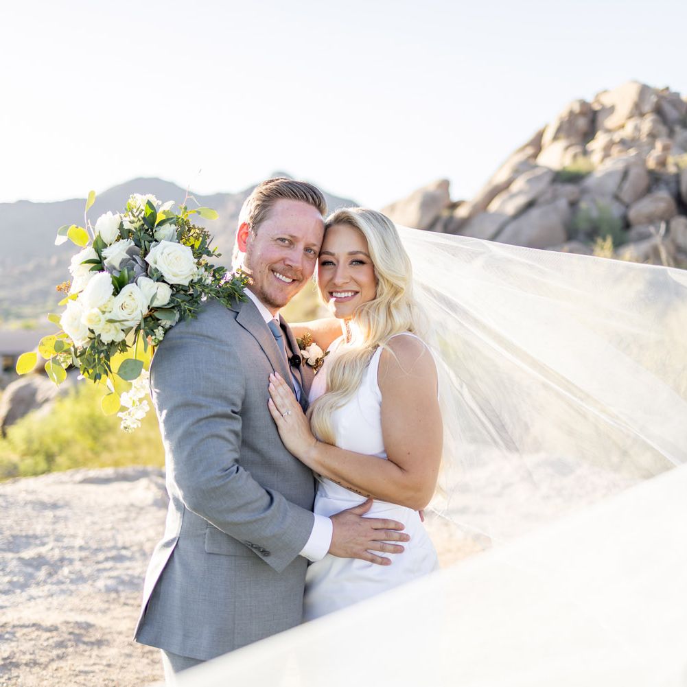 Kloos Wedding, AZB, Couple With Flowing Veil in Air