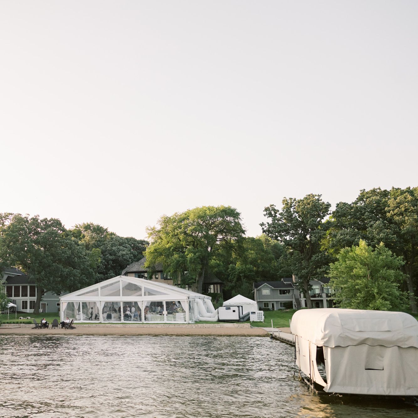 The view from the lake of Anna and Grant's tented reception