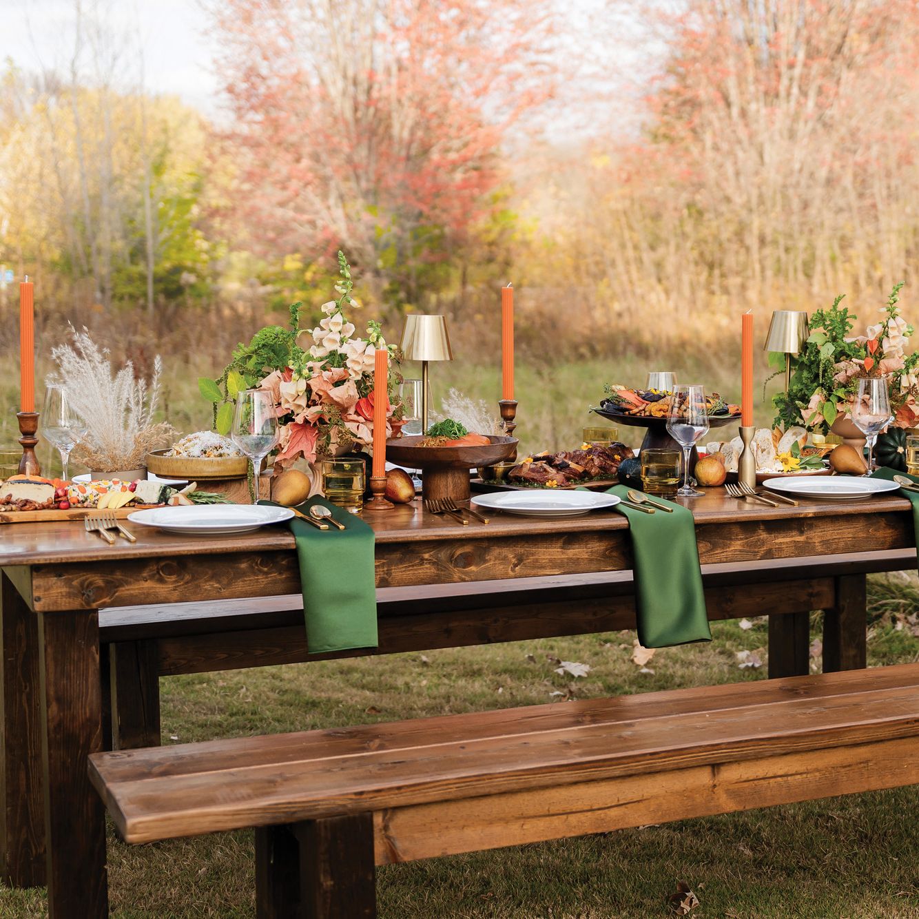Fall inspired outdoor tablescape with a seasonal Chowgirls menu
