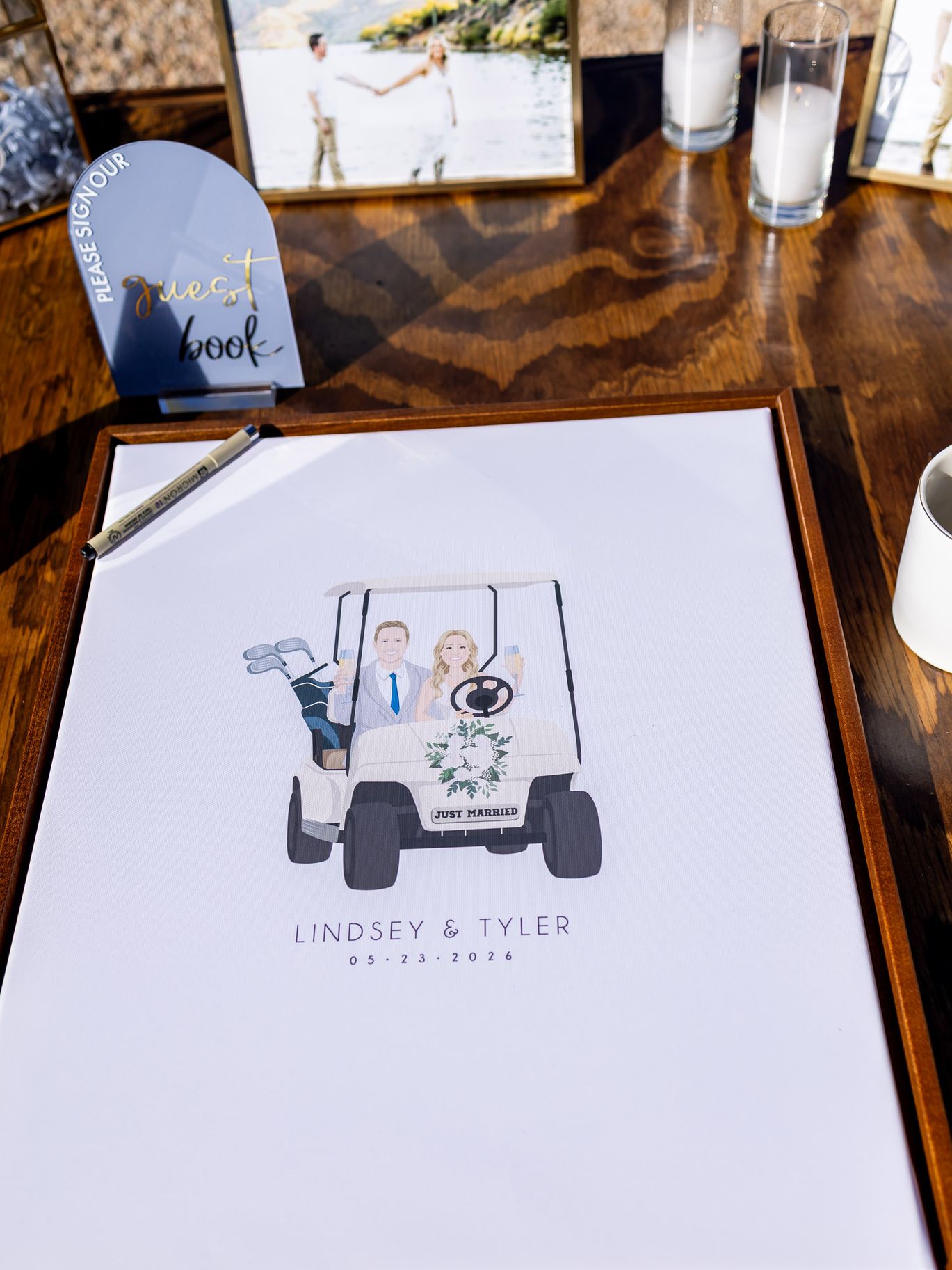 Kloos Wedding, AZB, Couple Golf Cart Illustration