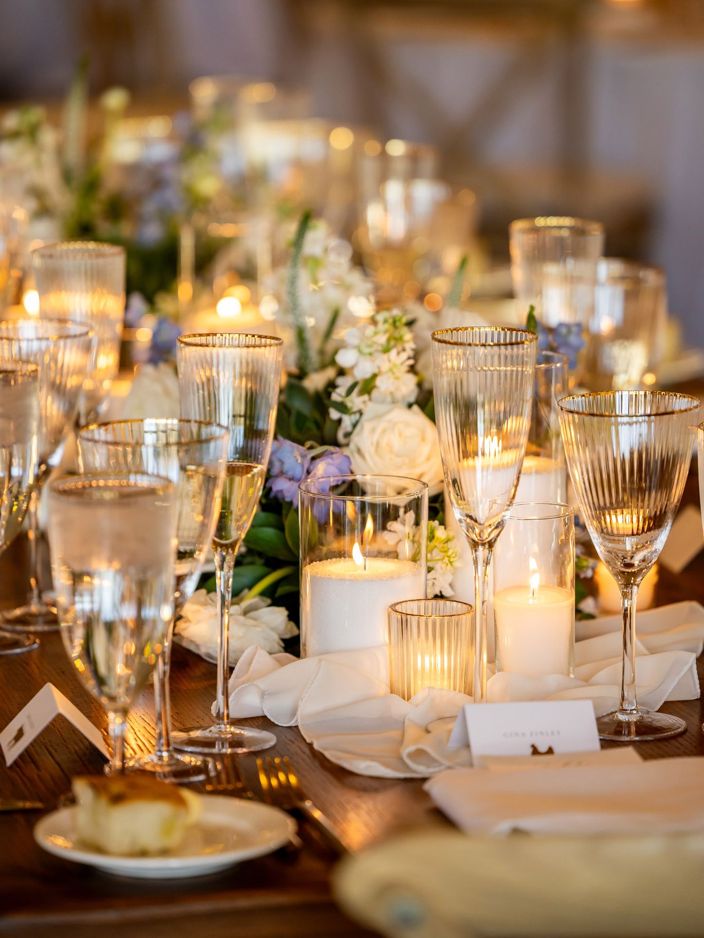 Kloos Wedding, AZB, Low Reception Candles and Glasses