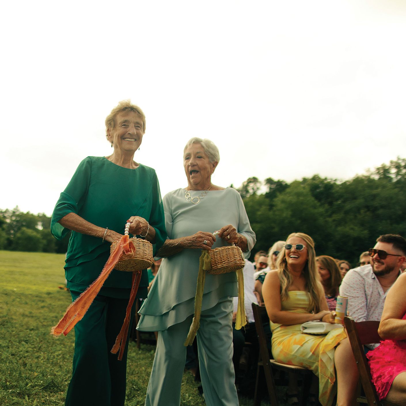Flower grandmas descend the aisle