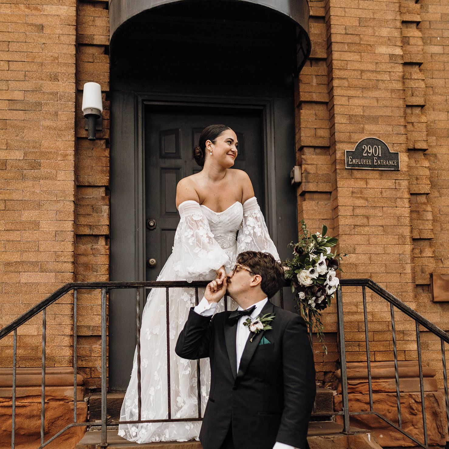 Bride and groom posing on their wedding day