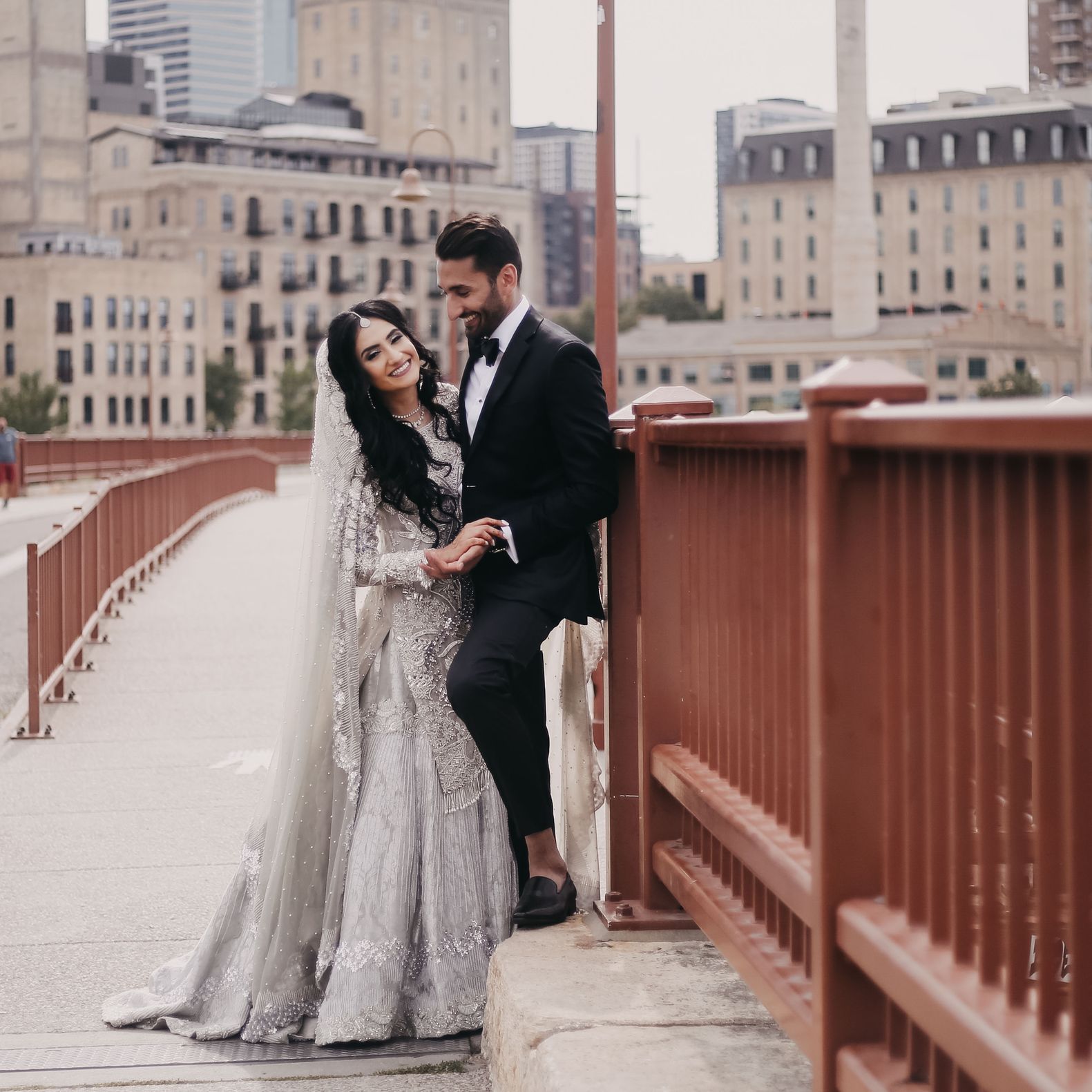 Aleeza and Salman posing on bridge before their traditional walima.