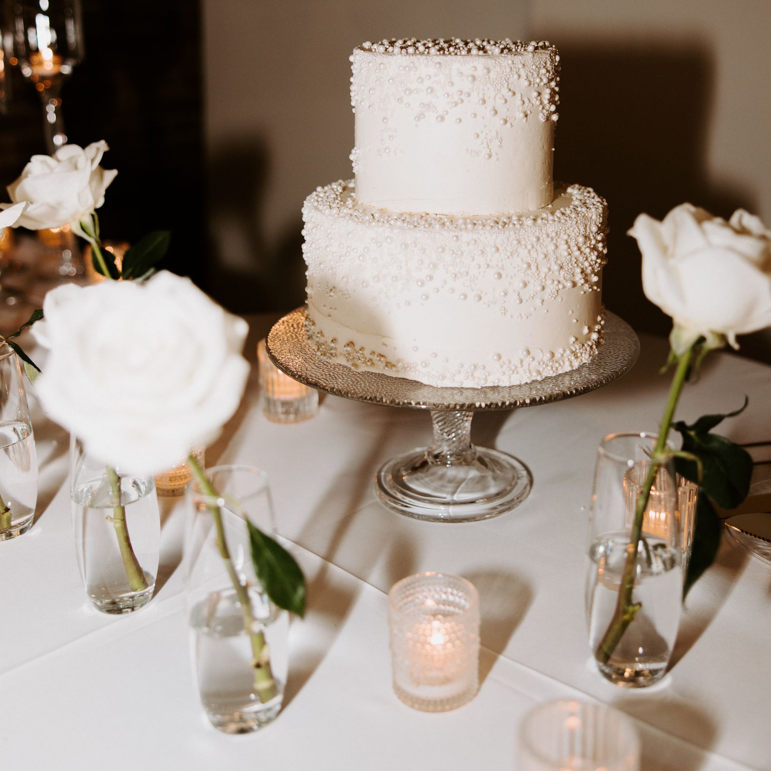 Pearl decorated wedding cake