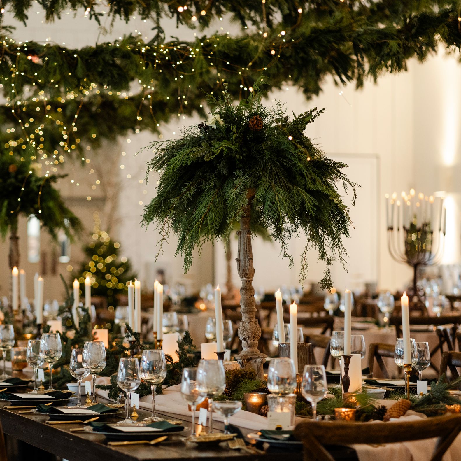 Evergreen Decor Featured at Winter Wedding at the Hutton House