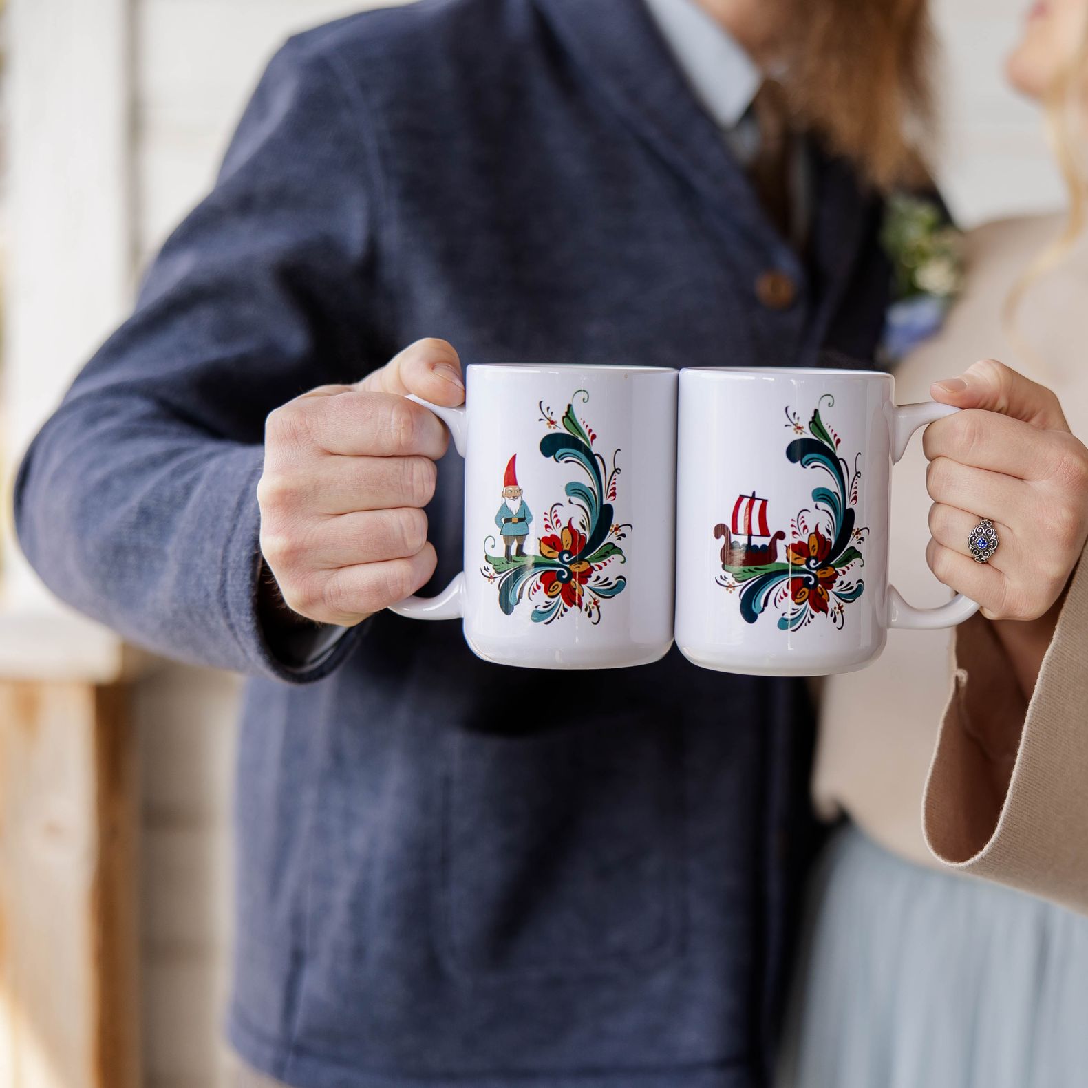 Models Cheers Mugs in Scandinavian Inspired Styled Shoot at Gathered Oaks
