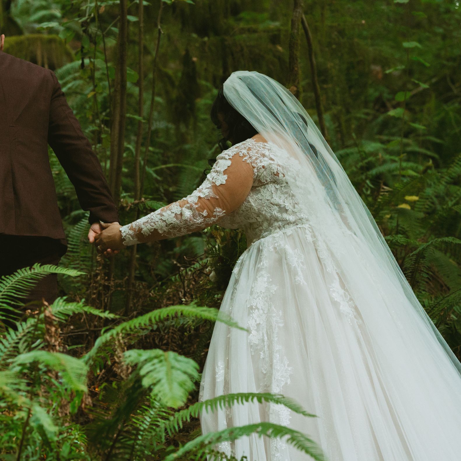 Jake and Kristin Walk Through the Pacific Northwest Forest in Campground Inspired Nuptials