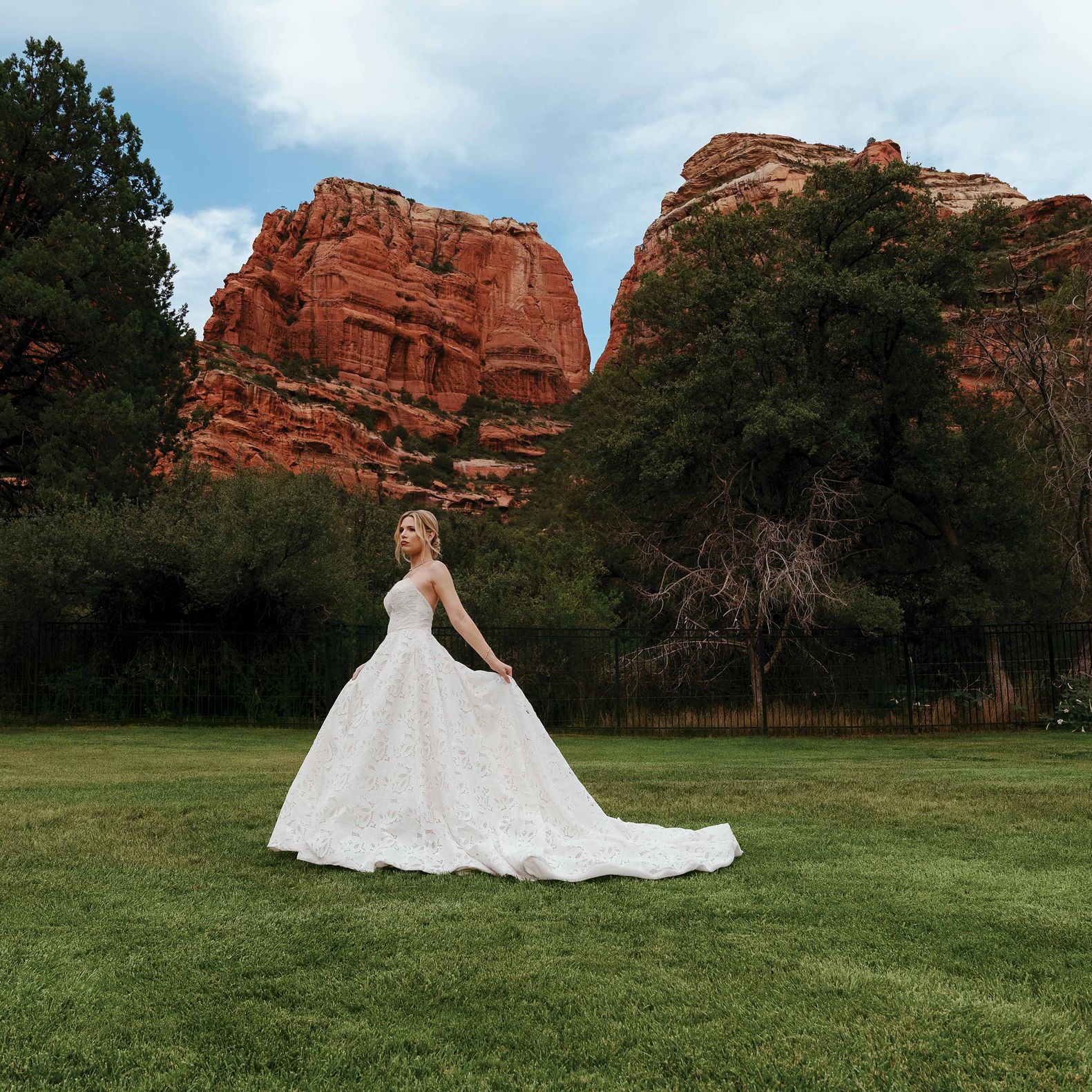 Ines Di Santo Gown Featured for Boynton Canyon Ceremony Look at Enchantment Resort