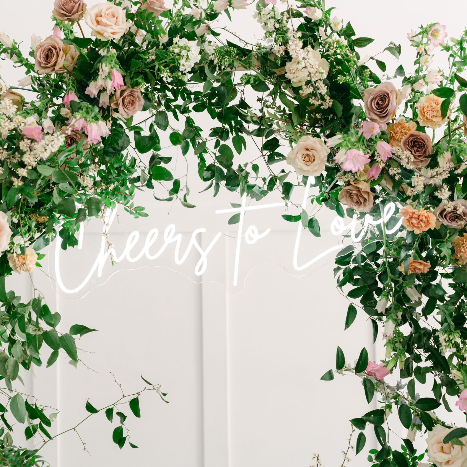 Spring garden design with lush florals and intricate detailing boasts gold, blush pink, blue and green color palette