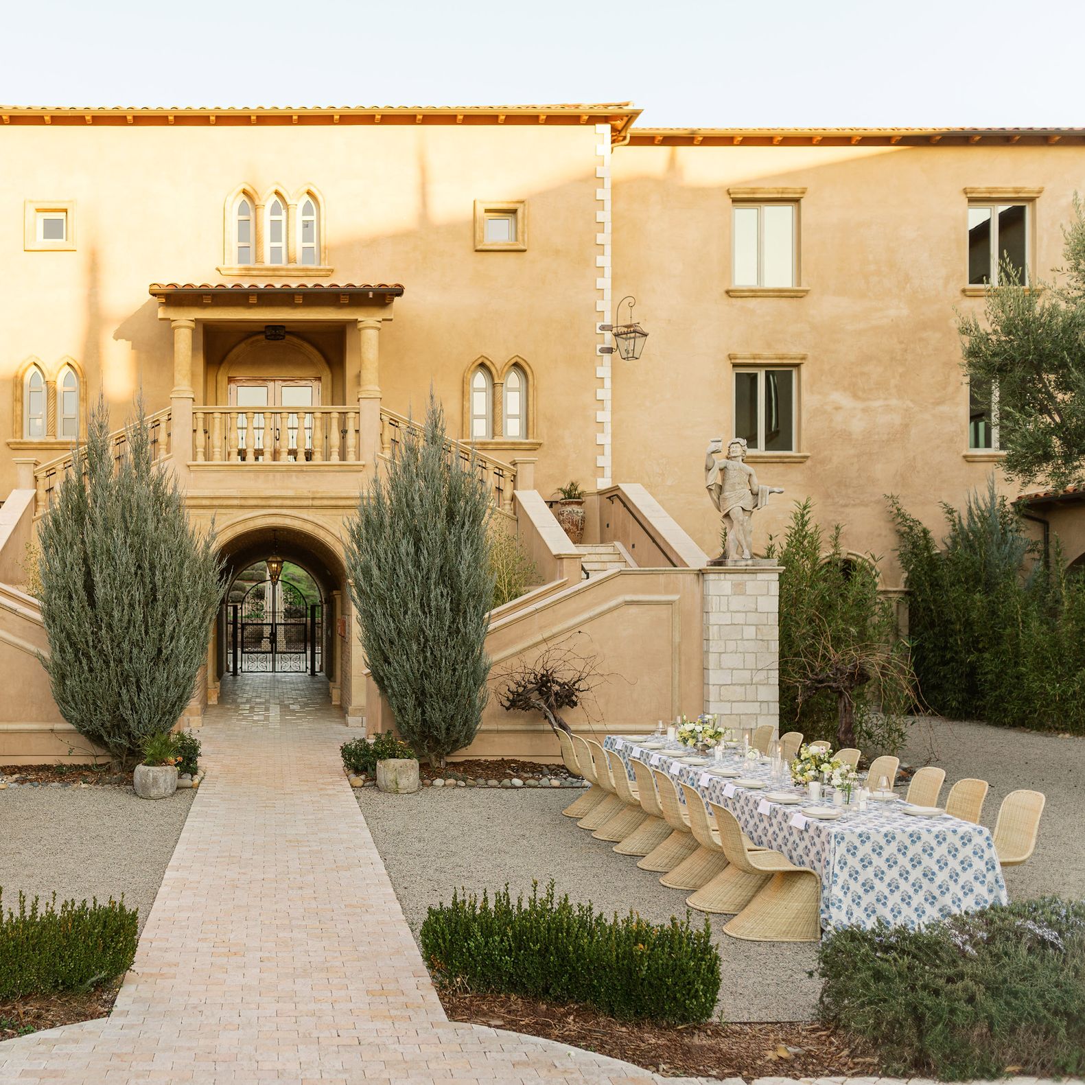 Italian-inspired outdoor reception dinner scene at Allegretto Vineyard Resort