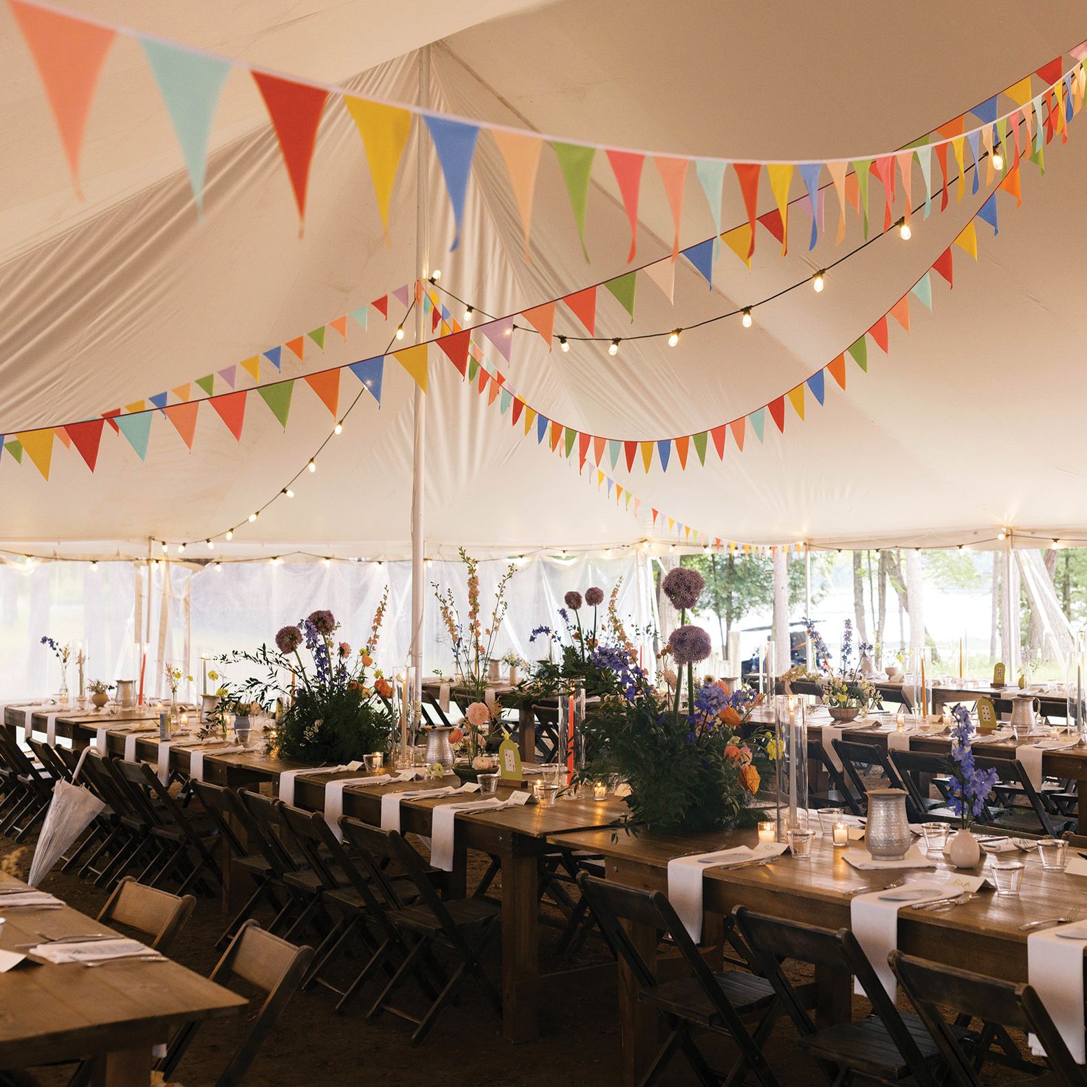 Tented wedding reception with handmade details at Camp Elsewhere