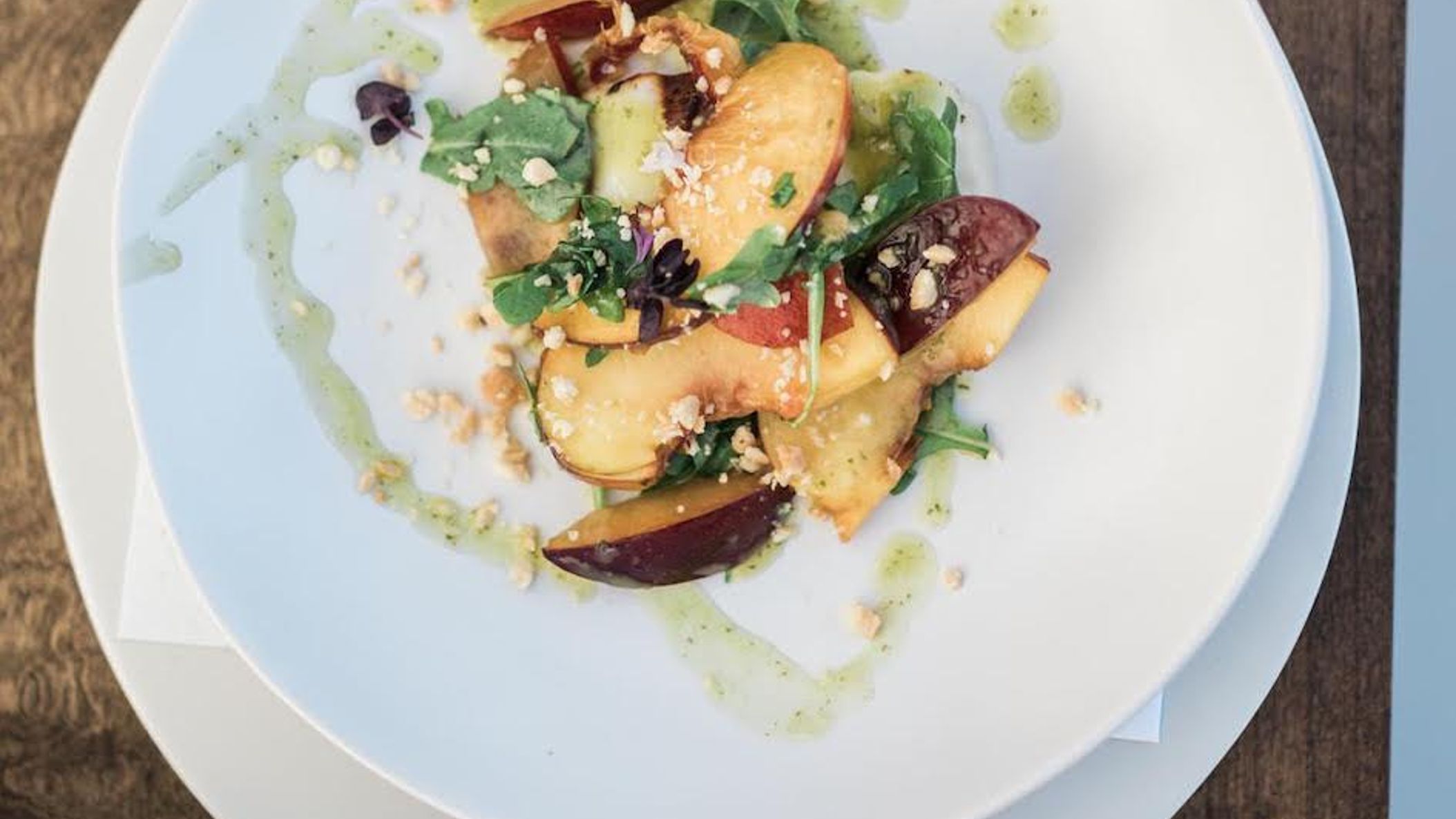 inline-images/Stone Fruit, Arugula, Chopped Marcona Almonds, Honey Basil Vinaigrette, with Fresh Mint 3.jpg