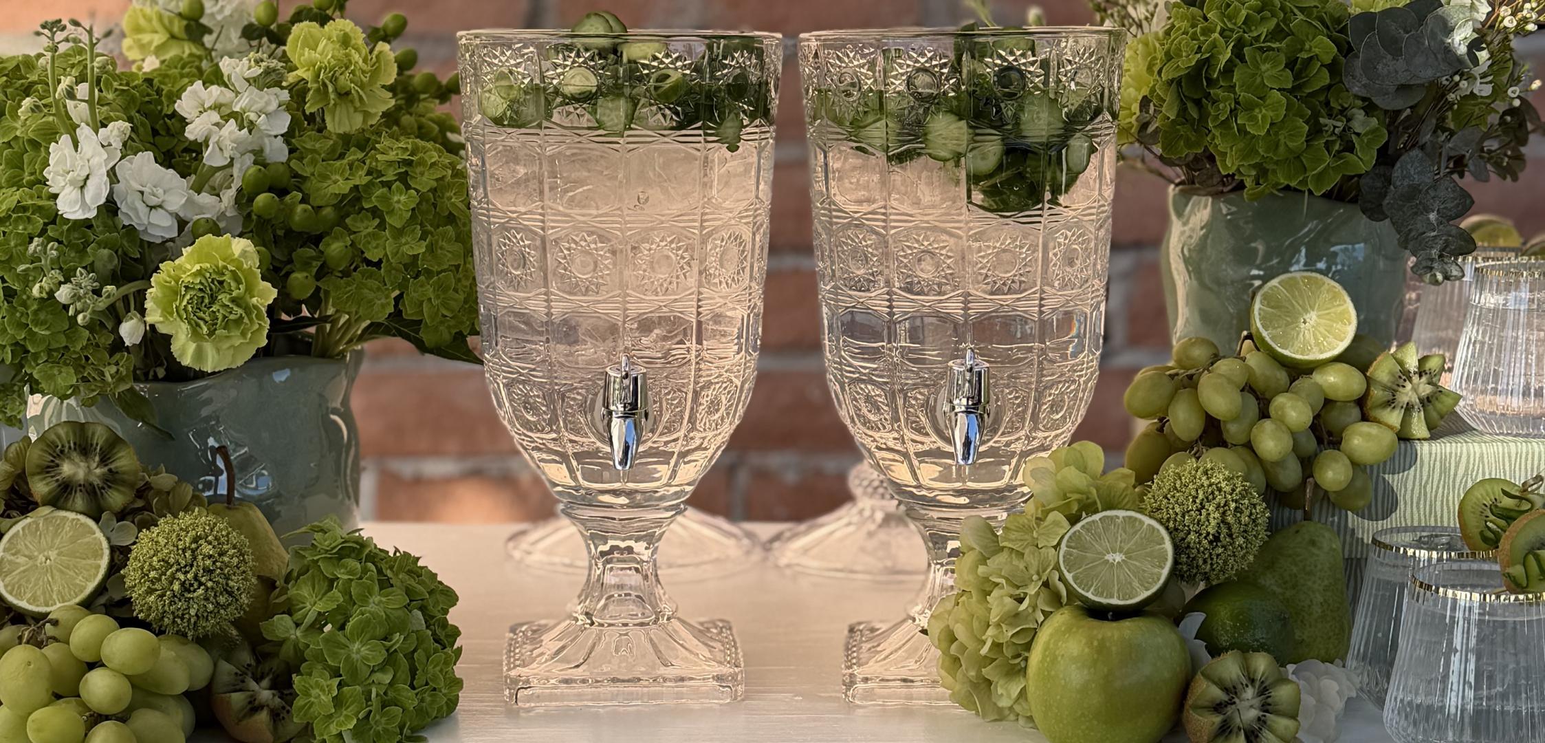 Image of two goblets on decorated table for Y|A Catering