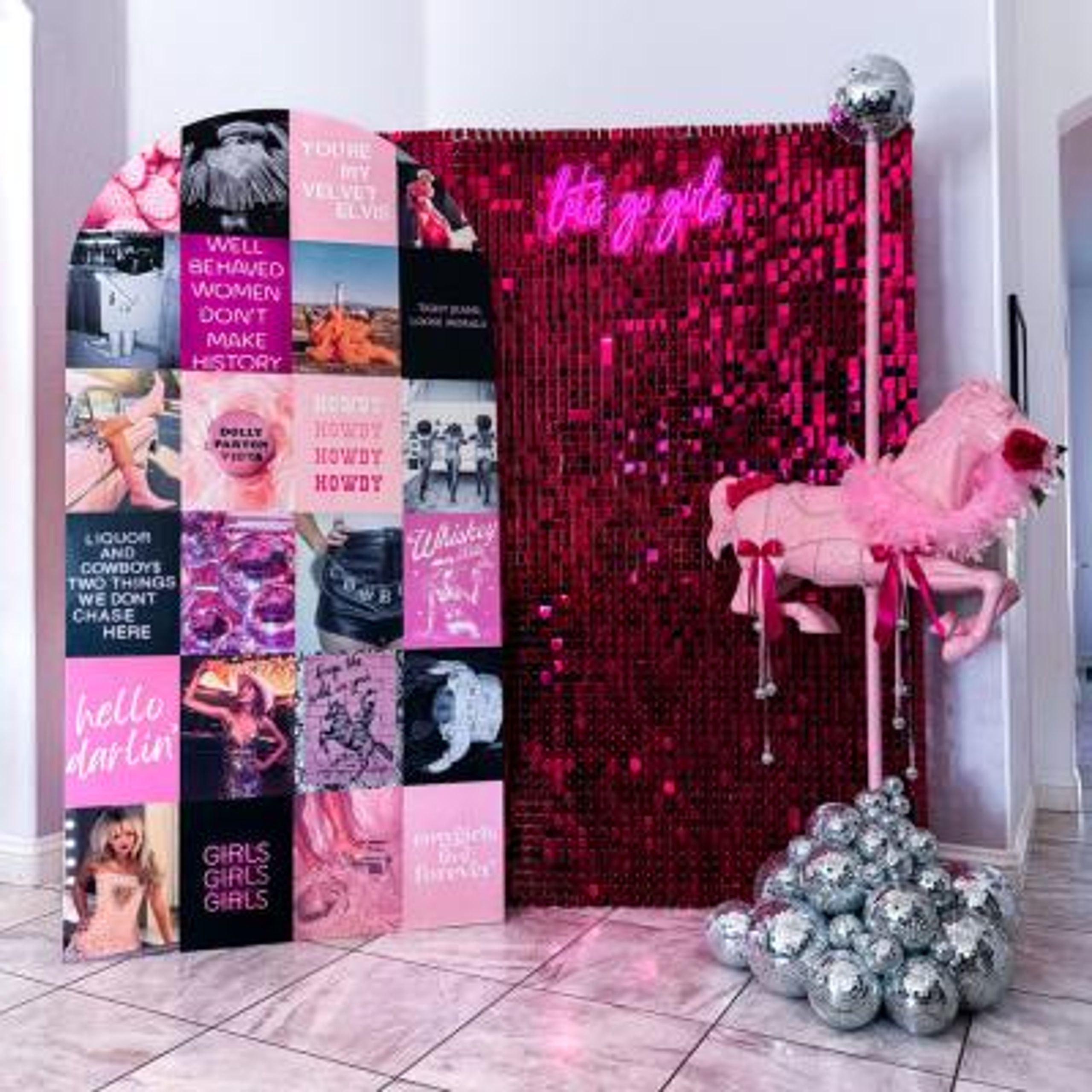 Pink Pony Club themed decor in bachelorette party planned by Valley Girl Bachelorette