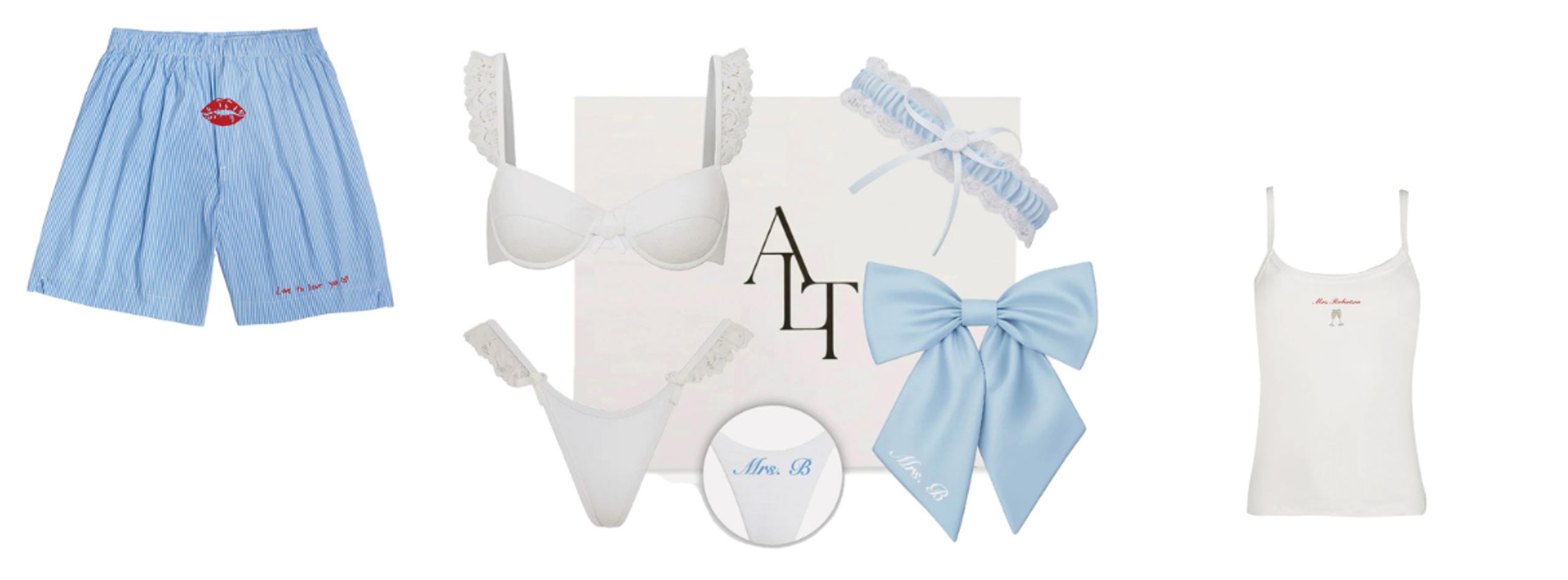 Collage of customizable items to embrace the embroidery trend on your wedding day