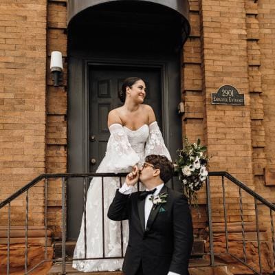 Bride and groom posing on their wedding day