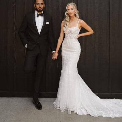 Annie and Jordan Pose on their Wedding Day at La Pointe Events