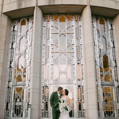 Courtney and Garrett in front of Seattle Asian Art Museum