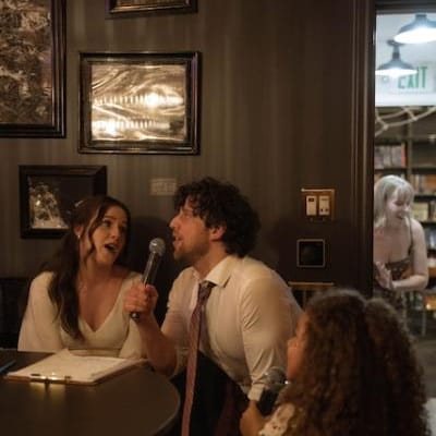 Eliza and Sheldon Singing Karaoke at their Nontraditional Reception