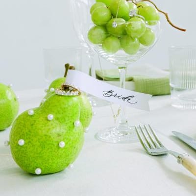 Pear and Grape Accents on Table Scape in Modern Styled Shoot at 210 Seattle