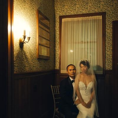 Dramatic wedding portrait at intimate chinese and western wedding ceremonies