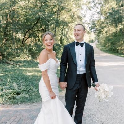 Muted colors at romantic September wedding make lush greenery and nature pop