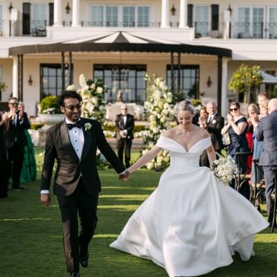 Black, white and green elegance in September wedding at Rosewood Miramar Beach