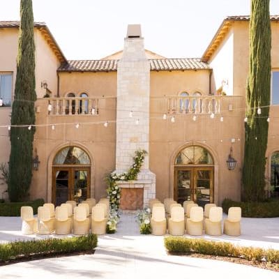 Italian-inspired outdoor ceremony scene at Allegretto Vineyard Resort