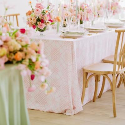 Feminine receptions scene featuring pastel hues and playful florals in editorial at The Omaha Studio