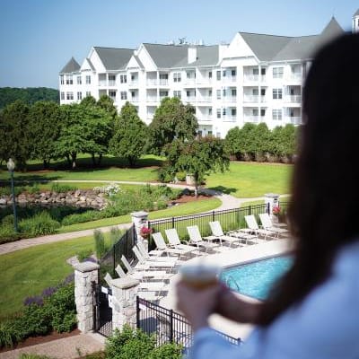 View off a balcony at lakeside venue The Osthoff Resort & Spa 