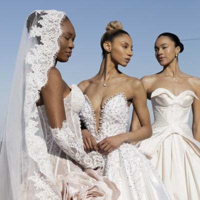 Wedding dresses from New York Bridal Fashion Week 2026 featuring lace, corset and embellished bridal gowns by Ese Azenabor