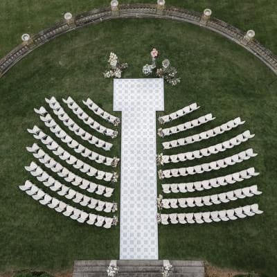 Aerial view of the outdoor reception space of winner of Best Real Wedding