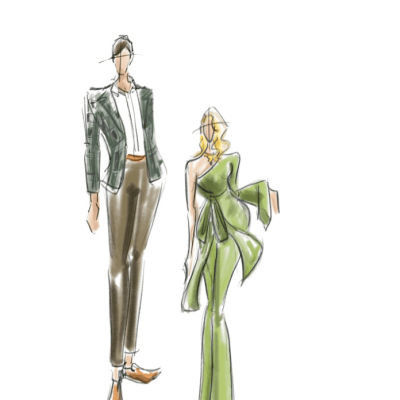 Fashion Illustrations for semi-formal wedding wear by Brush & Bowtie