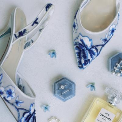 Flat lay of something blue style shoes 