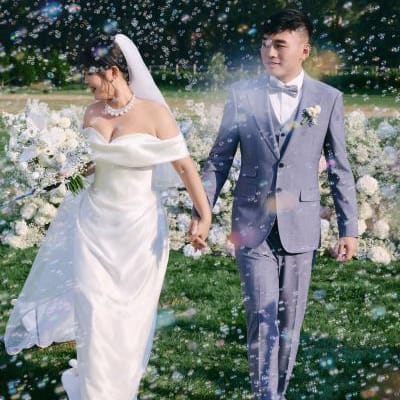Bride and groom descend back down the aisle at North Fork Farm