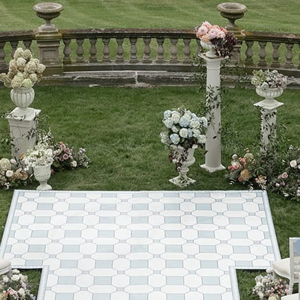 Aerial view of the outdoor reception space of winner of Best Real Wedding