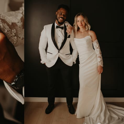 Collage of different photos of bride and groom from intimate wedding portrait session with Ashley Stone Photography