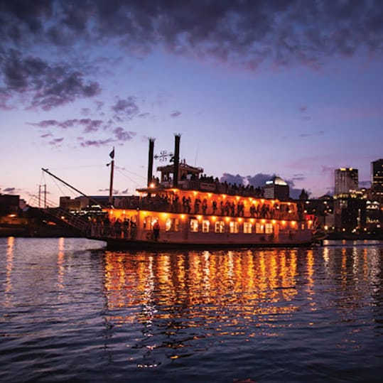 Padelford Riverboats on the Mississippi River with St. Paul Skyline 