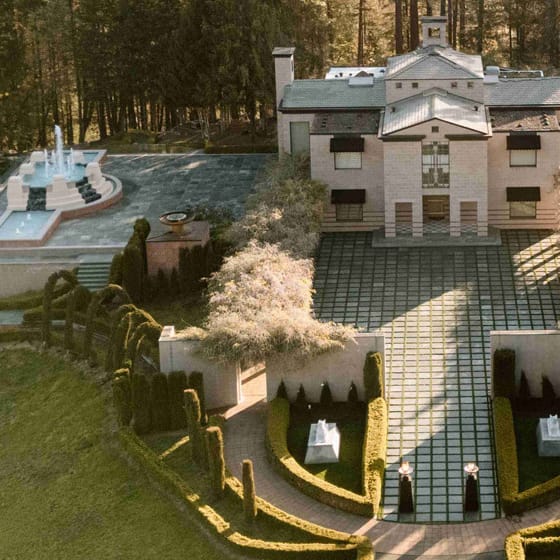 Aerial view of the glamorous grounds of new venue The Bird Estate