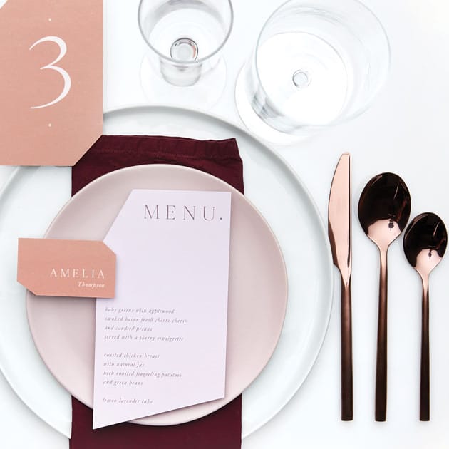 Place setting from CB2 and Rudy's Event Rentals