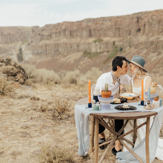 Bride and Groom sharing vows at an elopement at Eastern Washington Gorge.