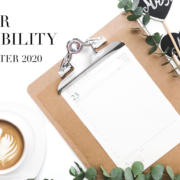 Wedding vendor availability for fall and winter 2020, with a coffee, calendar and clipboard.