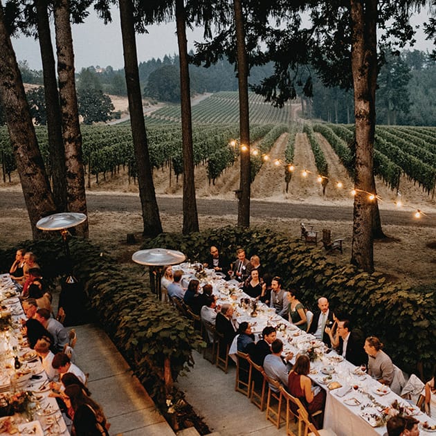 The Vista Hills Vineyard event space in Dayton is surrounded by vines and a grove of oak trees