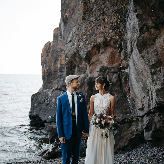 Cliff and water wedding photo