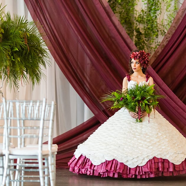 Holiday colors and a paper wedding dress