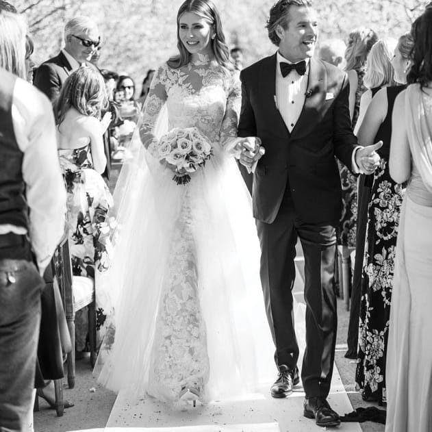 Sarah Keller and David Houck walk down the aisle at their wedding at Kestrel Park in Santa Ynez.