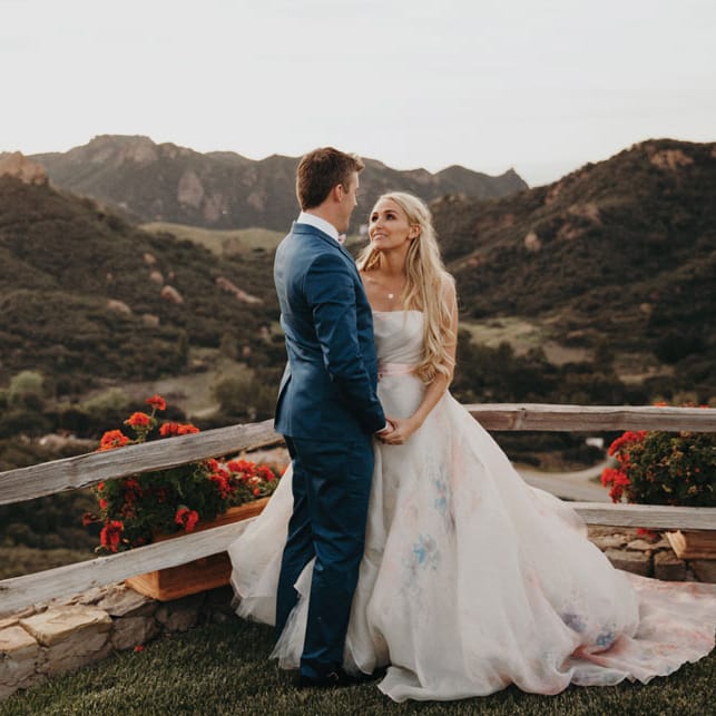 Courtney and Ryan stand overlooking the view at Cielo Farms in Malibu