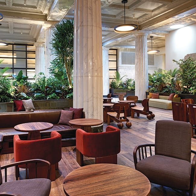 The lobby of Emery, the rebranded Hotel Minneapolis.